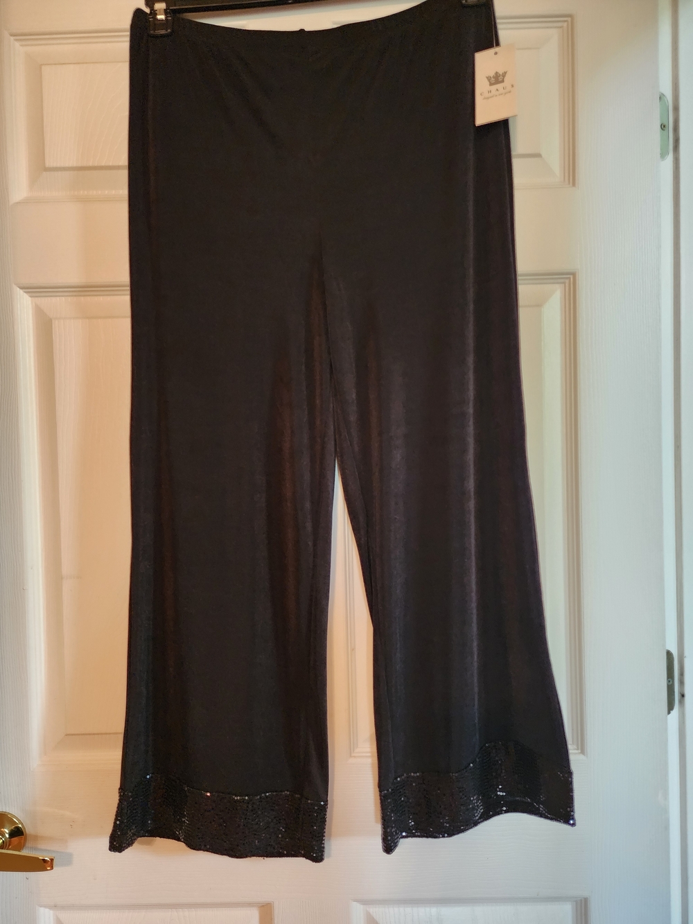 Chaus Black Wide-Leg Sparkle Hem Pants